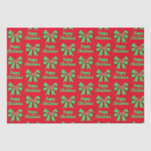 Dachshund Christmas Dog & Green Bow Red Tissue Paper