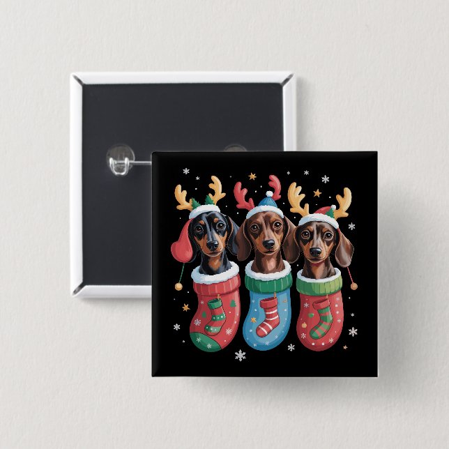 Dachshund Christmas Dog Lover Gift Holiday 2 Inch Square Button (Front & Back)
