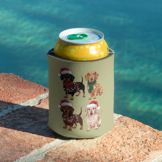 Dachshund Christmas Dog Mom Lover Xmas Gift Can Cooler (In Situ Pool)