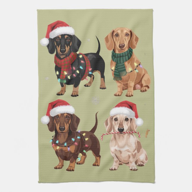 Dachshund Christmas Dog Mom Lover Xmas Gift Kitchen Towel (Vertical)