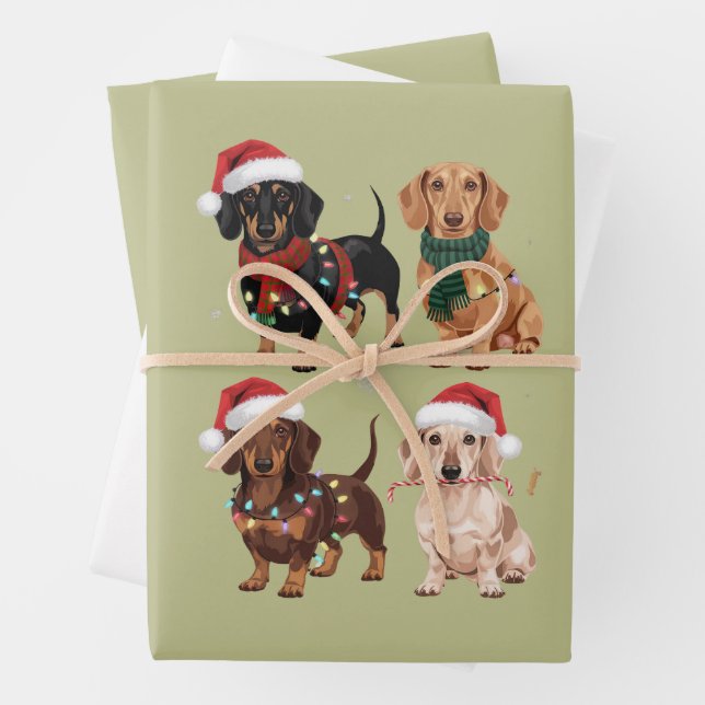 Dachshund Christmas Dog Mom Lover Xmas Gift Wrapping Paper Sheet (In situ)