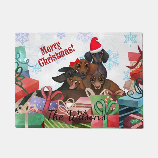 Dachshund Christmas Doormat (Front)