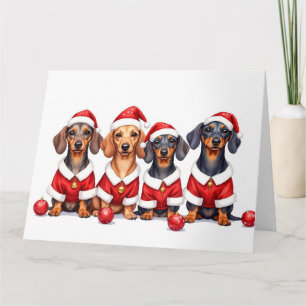 Dachshund Christmas Dress Santa Hat Card