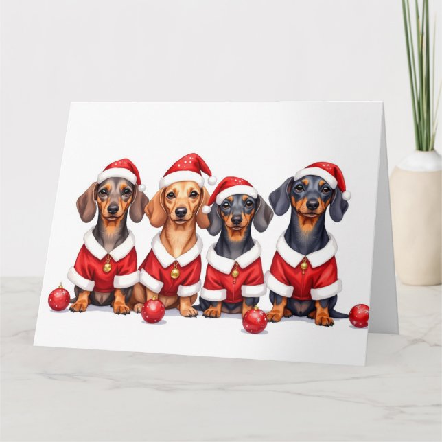 Dachshund Christmas Dress Santa Hat Card (Front)