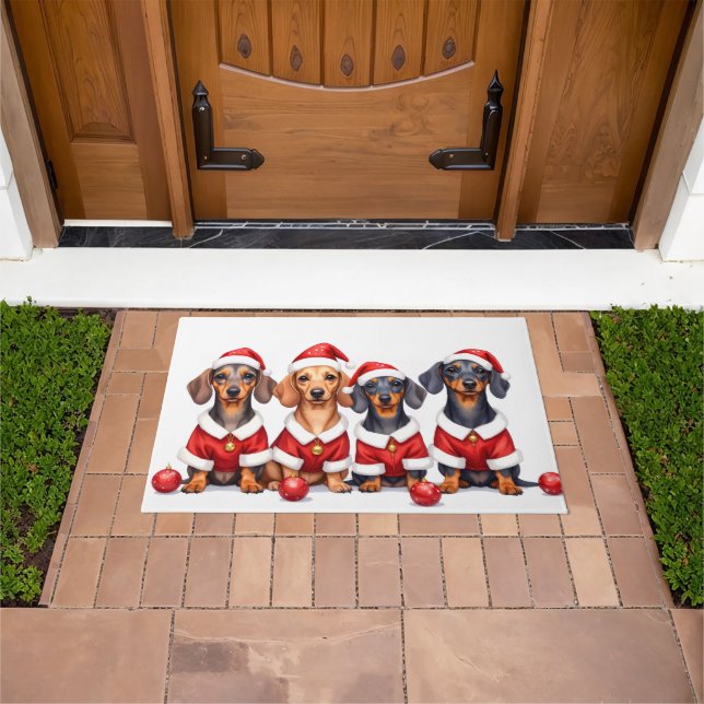 Dachshund Christmas Dress Santa Hat Doormat (Outdoor)