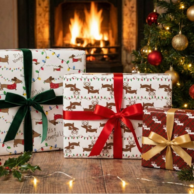 Dachshund Christmas Enveloppement Papier Variété P (Lots of dachshund Christmas gift wrap options)