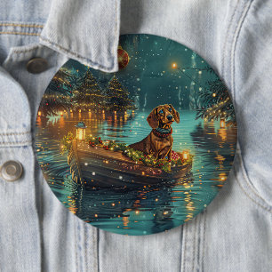Dachshund Christmas Festive Voyage  6 Inch Round Button