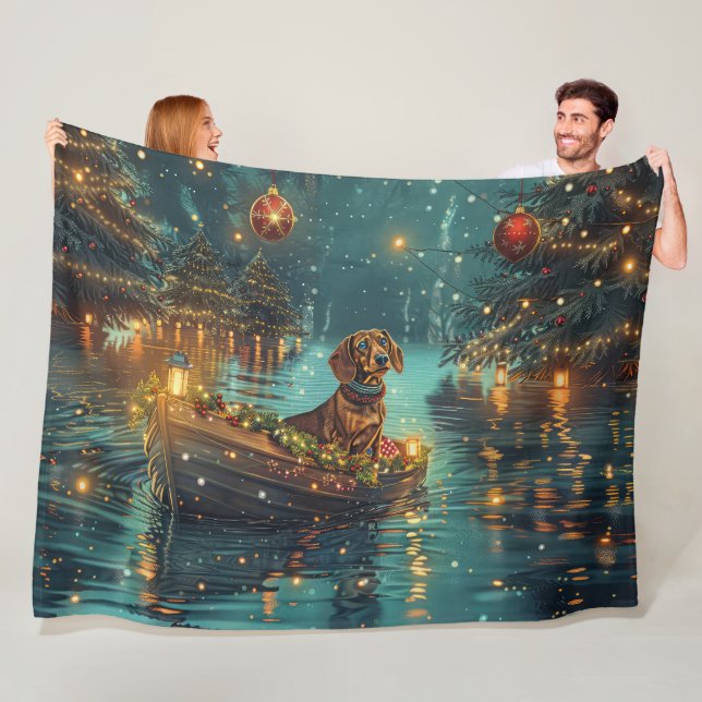 Dachshund Christmas Festive Voyage  Fleece Blanket (In Situ)