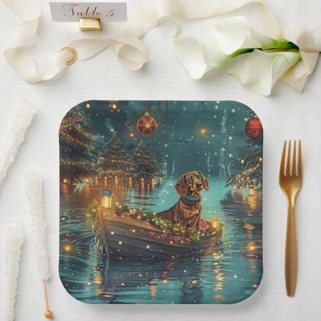Dachshund Christmas Festive Voyage  Paper Plate (Wedding)
