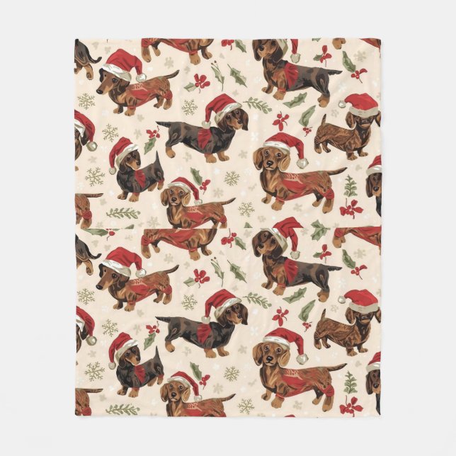 Dachshund christmas fleece blanket (Front)