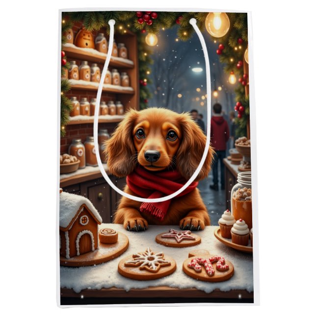 Dachshund Christmas Gingerbread Bakery Art Medium Gift Bag (Front)
