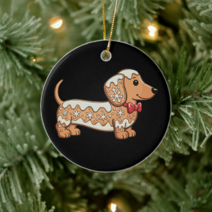 Dachshund Christmas Gingerbread Cookie Weiner Dog Ceramic Ornament