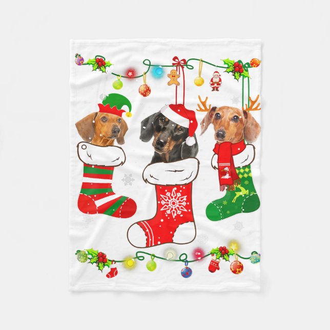 Dachshund Christmas Lights Gift Funny Xmas Dog Lov Fleece Blanket (Front)