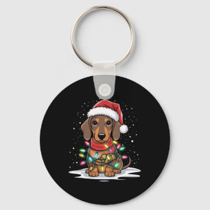 Dachshund Christmas Lights Santa Hat Dog Lover Hol Keychain