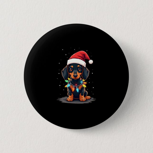 Dachshund Christmas Lights Santa Hat Xmas Dog Love 2 Inch Round Button (Front)