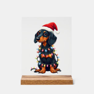 Dachshund Christmas Lights Santa Hat Xmas Dog Love Acrylic Sign