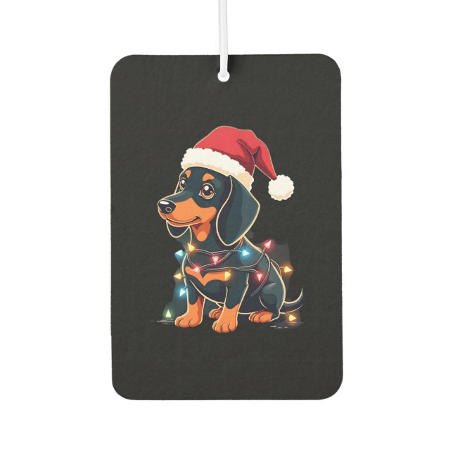 Dachshund Christmas Lights Santa Hat Xmas Dog Love Air Freshener (Front)