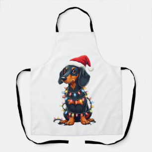Dachshund Christmas Lights Santa Hat Xmas Dog Love Apron