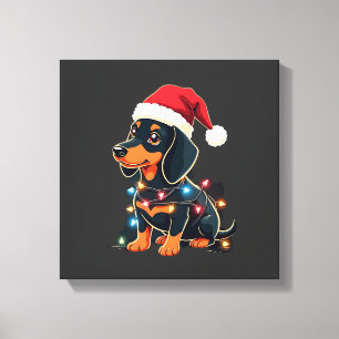 Dachshund Christmas Lights Santa Hat Xmas Dog Love Canvas Print