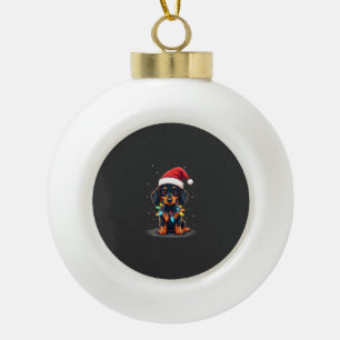 Dachshund Christmas Lights Santa Hat Xmas Dog Love Ceramic Ball Christmas Ornament