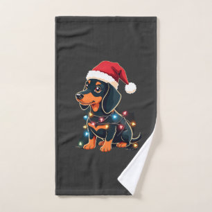 Dachshund Christmas Lights Santa Hat Xmas Dog Love Hand Towel