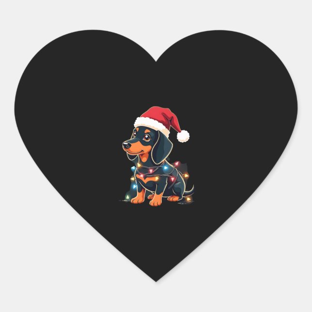 Dachshund Christmas Lights Santa Hat Xmas Dog Love Heart Sticker (Front)