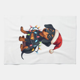 Dachshund Christmas Lights Santa Hat Xmas Dog Love Kitchen Towel