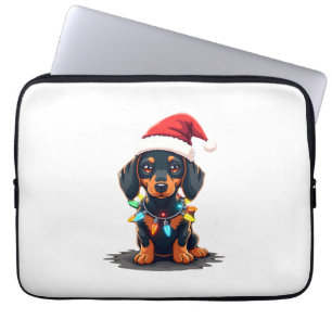 Dachshund Christmas Lights Santa Hat Xmas Dog Love Laptop Sleeve