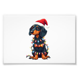 Dachshund Christmas Lights Santa Hat Xmas Dog Love Photo Print