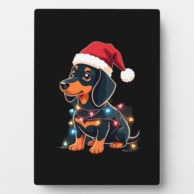 Dachshund Christmas Lights Santa Hat Xmas Dog Love Plaque (Front)