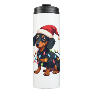Dachshund Christmas Lights Santa Hat Xmas Dog Love Thermal Tumbler