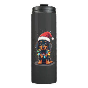 Dachshund Christmas Lights Santa Hat Xmas Dog Love Thermal Tumbler