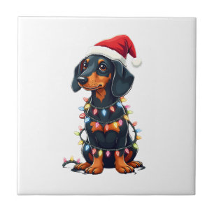 Dachshund Christmas Lights Santa Hat Xmas Dog Love Tile