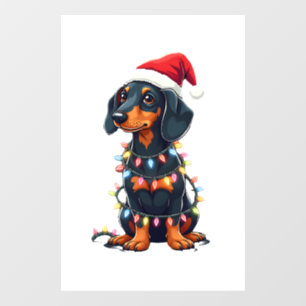 Dachshund Christmas Lights Santa Hat Xmas Dog Love Window Cling
