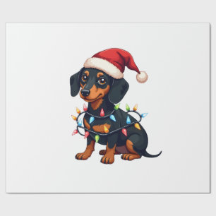 Dachshund Christmas Lights Santa Hat Xmas Dog Love Wrapping Paper