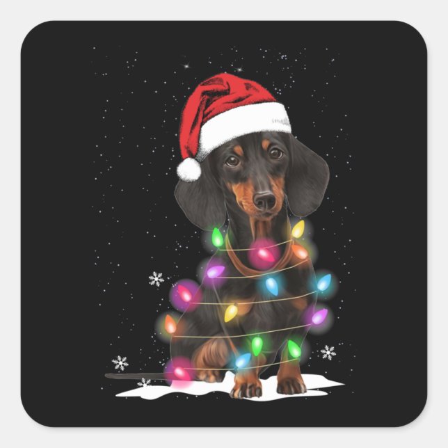 Dachshund Christmas Lights With Snow Square Sticker (Front)