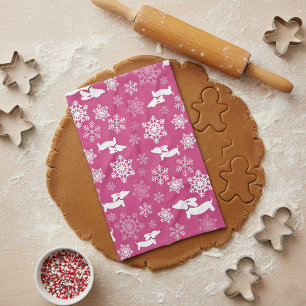 Dachshund Christmas Magenta Dish Towel