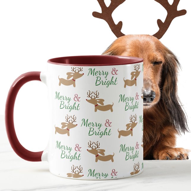 Dachshund Christmas Merry & Bright Wiener Dog Mug (Merry & Bright Dachshund Christmas coffee mug)
