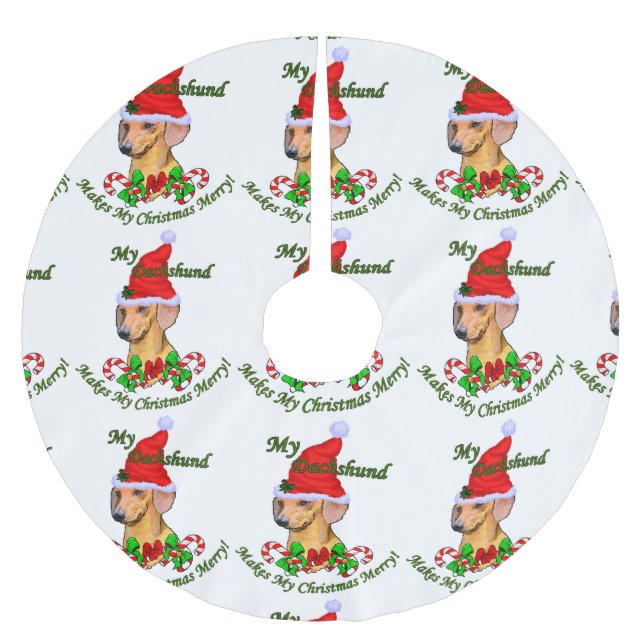 Dachshund Christmas Merry Brushed Polyester Tree Skirt (Front)