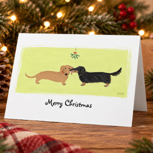 Dachshund Christmas Mistletoe Kiss Love Dogs Xmas Holiday Card