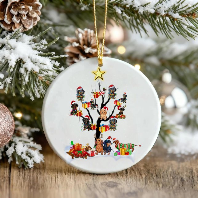 Dachshund Christmas On Tree Shirt Xmas Gift Ideas Ceramic Ornament (Creator Uploaded)