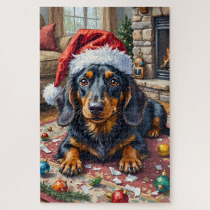 Dachshund Christmas Ornament Destroyer Hat Jigsaw Puzzle