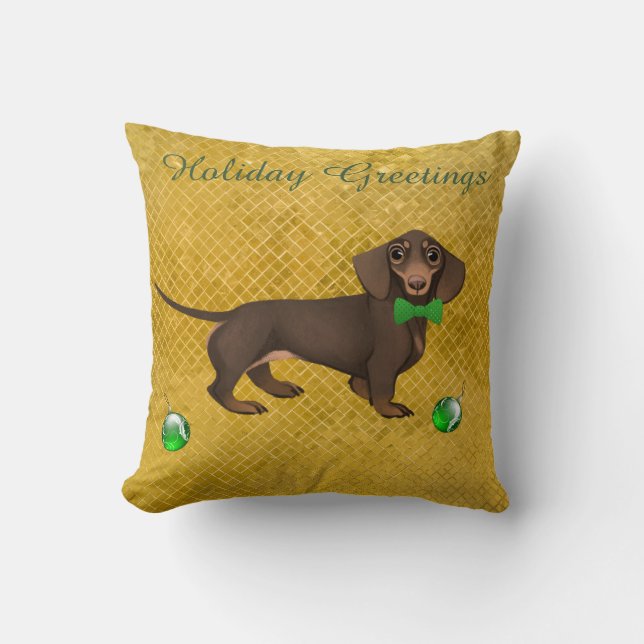 Dachshund Christmas Pillow Holiday Wiener Dog (Front)