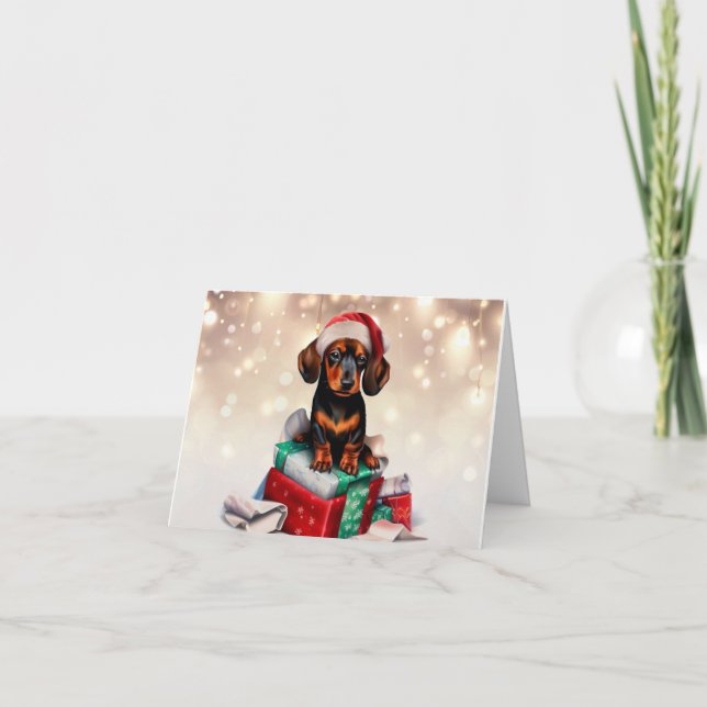 Dachshund Christmas Puppy Greeting Card (Front)