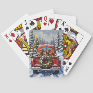 Dachshund Christmas Red Truck Holiday Playing Cards