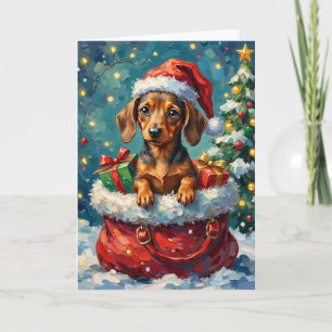 Dachshund Christmas Santa Bag Adventure Card