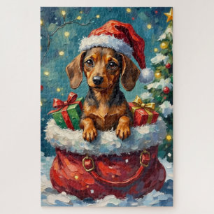 Dachshund Christmas Santa Bag Adventure Jigsaw Puzzle