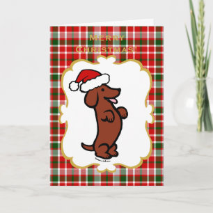 Dachshund Christmas Santa Hat Holiday Card