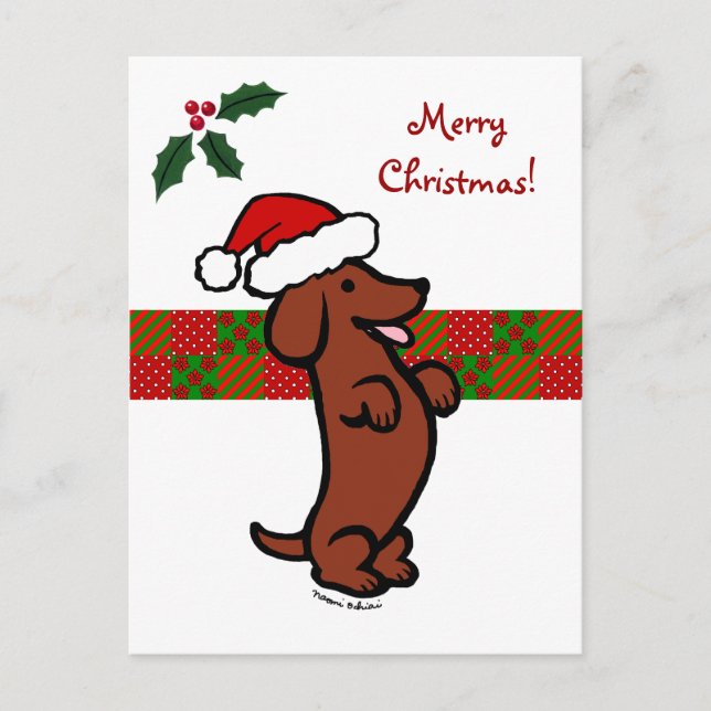 Dachshund Christmas Santa Hat Holiday Postcard (Front)