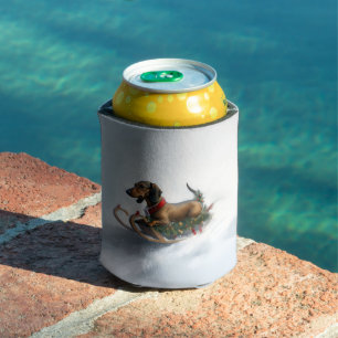 Dachshund Christmas snow winter Can Cooler